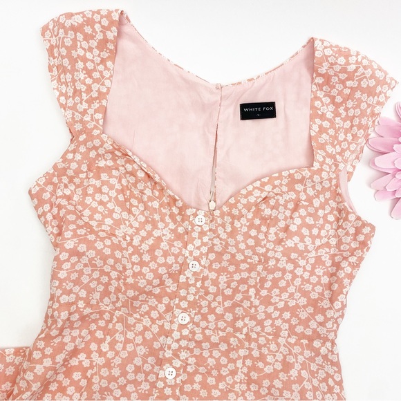 White Fox Boutique Fall Flowers Button Front Mini Dress Blush Pink Ditsy Floral - Picture 5 of 12